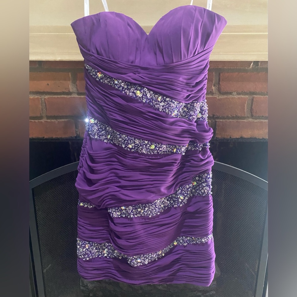 Tony Bowls Strapless Purple Dress with Embellishments
